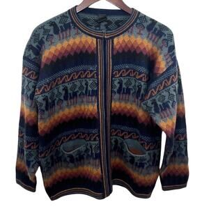 Arcohi's Alpaca Wool Sweater Cardigan Women's Medium Fair Isle Aztec Full Zip